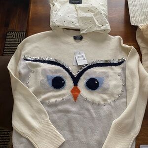 Kate Spade Cream Owl Sweater with Gemstones Womens XS NWT
